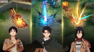 ALL 3 UPCOMING MLBB x ATTACK ON TITANS SKINS | MIKASA | LEVI | EREN | AOT SKIN REVIEW