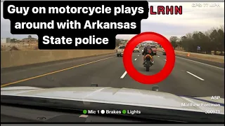 Guy on motorcycle plays around with Arkansas state police | heavy traffic #lrhn #police