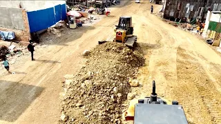 Amazing Skill Operator !!New Bulldozer D41P Clearing Gravel Repair The Road,25T Dump Truck Unloading