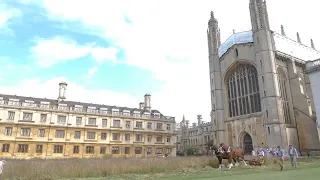 King's College Cambridge wildflower meadow harvested by shire horses