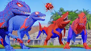 T-Rex Hunts Brachiosaurus! Spiderman T-Rex vs Spiderman I-Rex, Spider-Man Spinosaurus, Shark