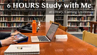 6 HOURS Study with me| POMODORO 60/10| Study at the Library| Background noise|| Mindful Studying