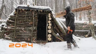 Quick build Dugout in Forest from Start to Finish. Warm Shelter for Survival in the Wild Woods. ASMR