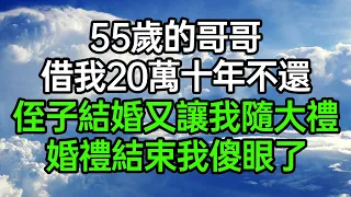 55歲的哥哥，借我20萬十年不還，侄子結婚又讓我隨大禮，婚禮結束我傻眼了#深夜淺讀 #為人處世 #生活經驗 #情感故事