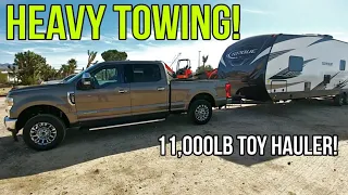 2020 F250 Diesel tows a HEAVY Toy Hauler Travel TRAILER!