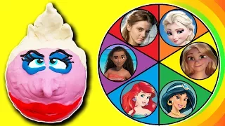 Disney Princess Spin The Wheel Game w PlayDoh Drill N Fill Ursula, Belle, Moana, Elsa, Ariel & Maui!