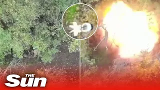 Ukrainian Special Forces blow up Russian ammo with drone