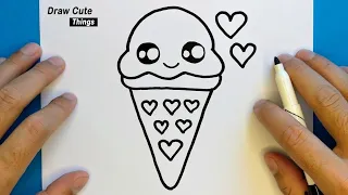 HOW TO DRAW A CUTE ICE CREAM WITH A LOVE HEART CUTE AND EASY,DRAW ICE CREAM, STEP BY STEP, DRAW CUTE