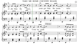 TAKE  ME  HOME  COUNTRY  ROADS Piano Sheet Music/Look and Read Ahead/Play & Sing Along/Lyrics/Chords