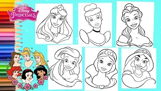 Coloring Disney Princess Jasmine Cinderella Snow White Aurora Ariel Belle Coloring Pages COMPILATION