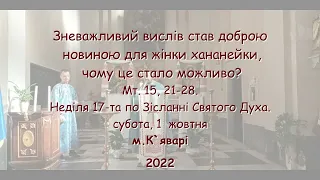 Зневажливий вислів став доброю новиною для жінки хананейки, чому це стало можливо? Проповідь Кʼяварі