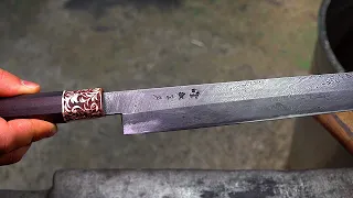 Korean knife forge master with 50 years of experience. The process of making a damascus knife