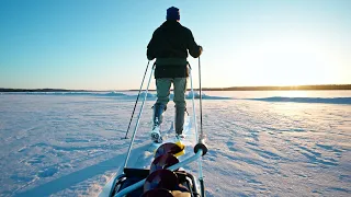 50km Ski Trek on a Frozen Lake - Northern Lights