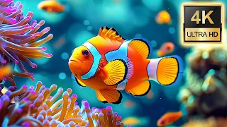 Aquarium 4K VIDEO (ULTRA HD)- Beautiful Coral Reef Fish With Relaxing Music For Stress Relief, Sleep