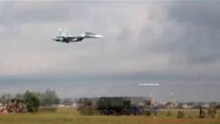 Low pass Su-30SM fighter jet aerobatic team Falcons Of Russia