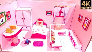 Diy cardboard pink house #29 | miniature pink bedroom, pink living room