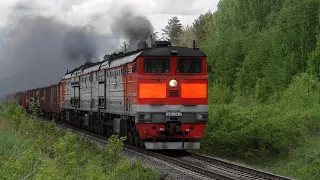 Train video. Freight trains - 55. Russia.