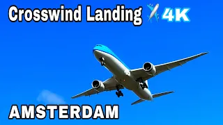 CROSSWIND LANDING at Amsterdam Schiphol Airport (4K)