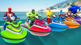 Spiderman with Superheroes Jet Ski Water Racing Challenge (Funny Contest Gta 5) #208