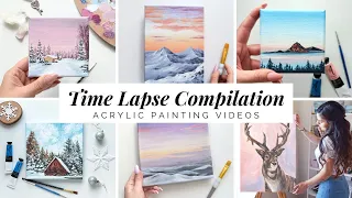 Acrylic Paintings on Canvas Time Lapse Compilation ❄ Winter Edition ❄ Easy Painting Ideas