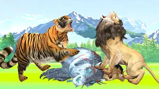Zombie Dinosaur vs Lion and Tiger Fight Giant Zombie T-rex Fight Lion Tiger Wild Animal Epic Battle