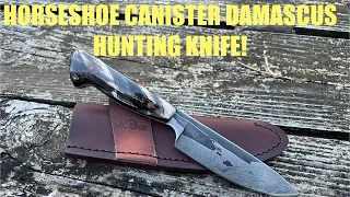 Forging A Canister Damascus Hunting Knife / Leather Sheath From Start to Finish!