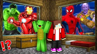 JJ and Mikey HIDE From Scary IRON MAN, SPIDERMAN HULK and THANOS in Minecraft Maizen Security House