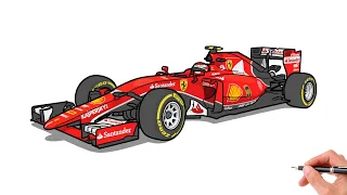 How to draw a FERRARI F1 2015 / drawing ferrari formula 1 sf15-t sports car step by step