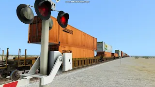 railroad crossing - BNSF intermodal train (Run8 Simulator)