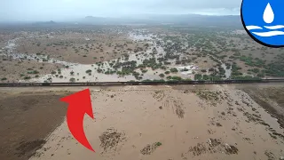 Flash Flood at Border Wall outside San Diego - Tropical Storm Kay