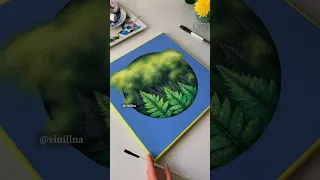 Yellow clouds painting / Forest painting ideas / Botanical art / Leaf painting / Acrylic painting