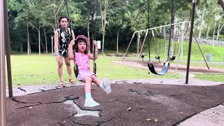 Playing on the swing in Grandparents backyard