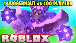 1 OVERPOWERED JUGGERNAUT vs 100 PLAYERS... (Roblox Bedwars)