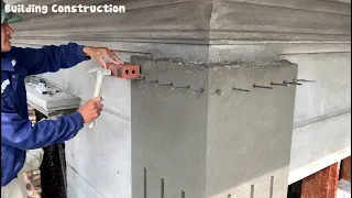 Construction Techniques For Decorating A Square Column With Bricks And Cement