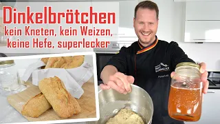 DINKELBRÖTCHEN ohne Hefe ohne Kneten ohne Weizen // DINKELBRÖTCHEN mit Hefewasser und Vollkorn