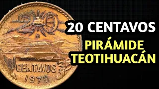 MONEDA de 20 CENTAVOS de la PIRAMIDE de TEOTIHUACAN de 1970 PRECIO CARACTERISTICAS Y HISTORIA