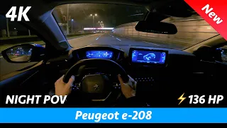 Peugeot e-208 Allure 2021 - Night POV test drive & FULL review in 4K | Base LED headlights test