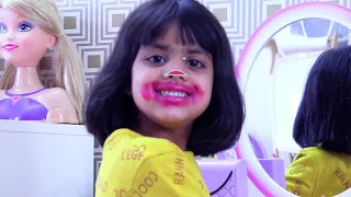 Ashu pretend play with mom makeup