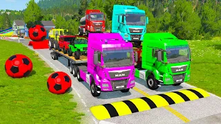 Double Flatbed Trailer Truck vs Speedbumps Train vs Cars Beamng.Drive #20