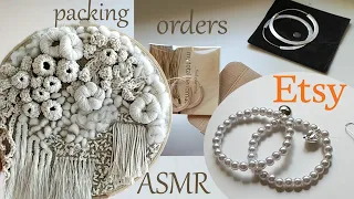 ASMR packaging Etsy orders, no talking minimalist packing jewelry and home decor, small business