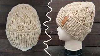 Шапка узором по мотивам Loro Piana спицами 🌟 Knitted hat tutorial