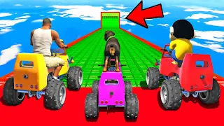 SHINCHAN AND FRANKLIN TRIED MINI CAR MEGA RAMP CRAZY RACE  JUMP CHALLENGE BY CARS BIKES TRUCKS GTA 5