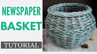 Newspaper Basket (Barrel-Shaped with Aged Patina and Plait Border)