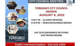 Torrance City Council Meeting August 9, 2022