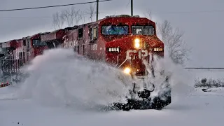 CP Trains Blasting Thru Snow On The CN Mainline In Canada’s Winter 🥶