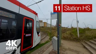 From the BEACH to the CITY by tram | 🚊 HTM Line 11 | 🇳🇱 The Hague | 4K Tram Cabview | Siemens Avenio