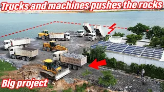 Parte 175| Big project, need all the equipment Trucks and machines pushes the rocks into deep water