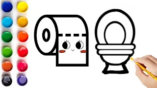 Drawing and Coloring a Toilet With Toilet Paper 🚽🌈 Drawings for Kids & Toddlers Easy.