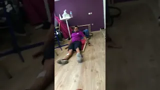 Chair collapses under guy as he gets comfortable!