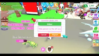 This person with a FR frost dragon is trying to scam people with her alt. (Roblox adopt me) pt. 2